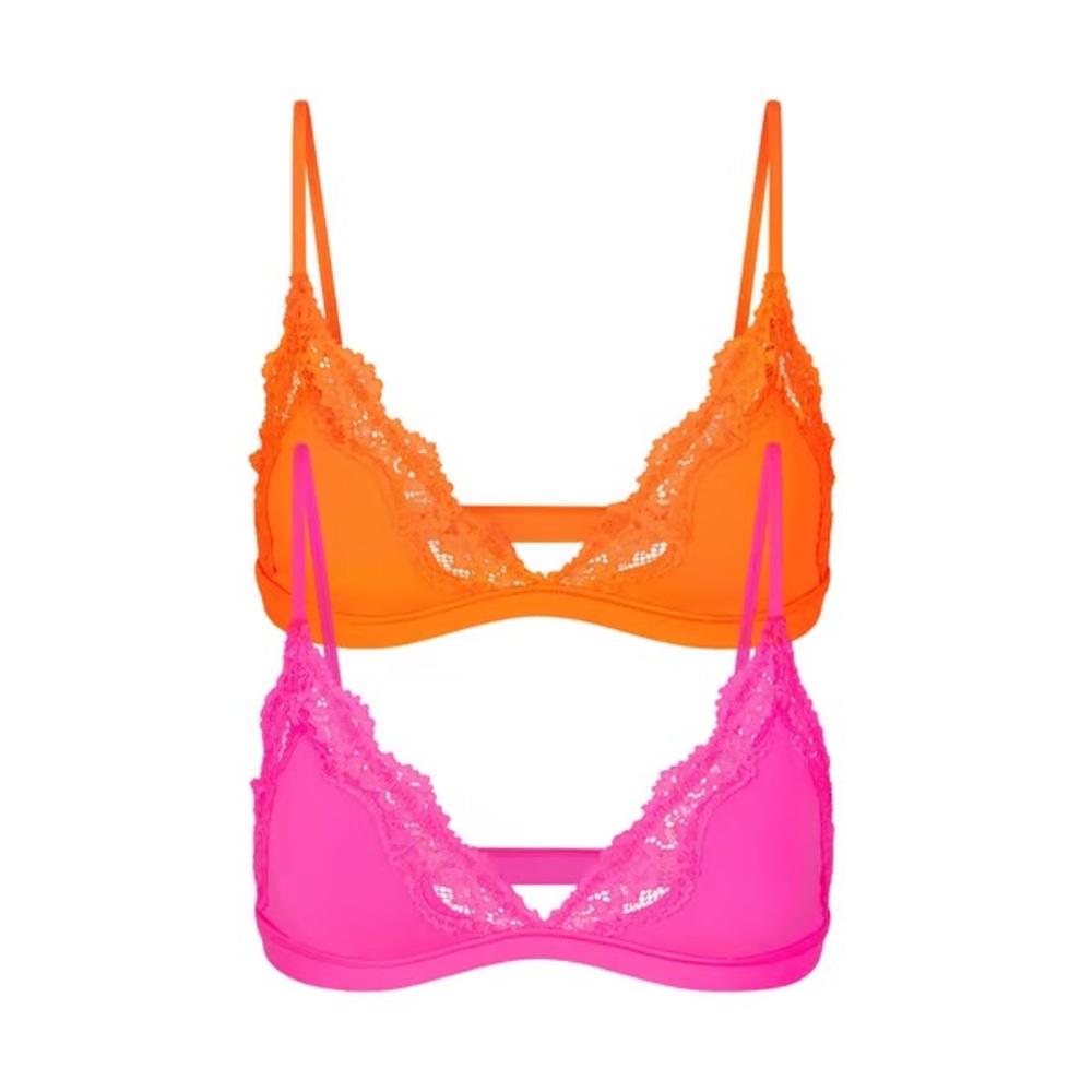 skims fits everybody lace neon orange and pink bralettes size large